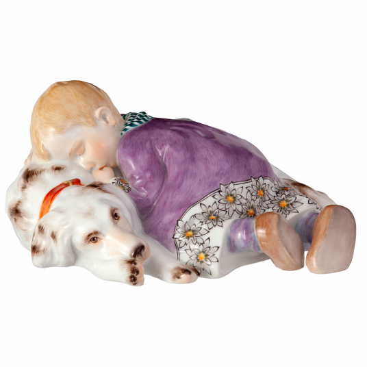 Ребёнок, спящий на собаке
