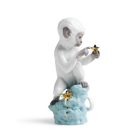 Curiosity Monkey on Turquoise Rock Figurine