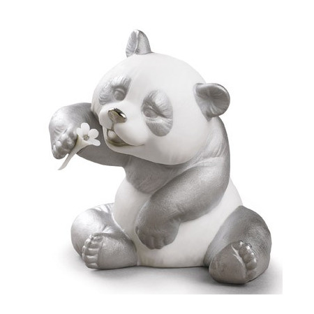 A Cheerful Panda Figurine. Silver Lustre