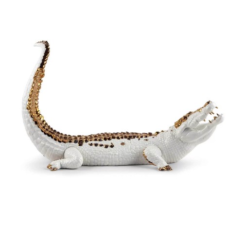 Crocodile Figurine. White and copper