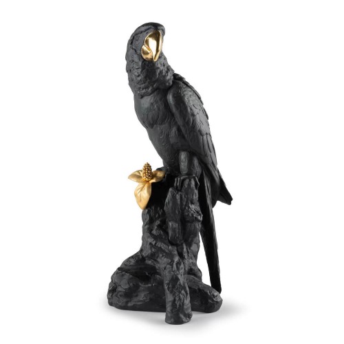 Macaw Bird Sculpture. Black-Gold. Limited Edition