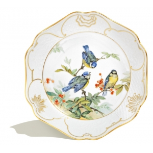 dish, Bird painting, naturalisitc, coloured, lim., num., gold decoration, 24 cm