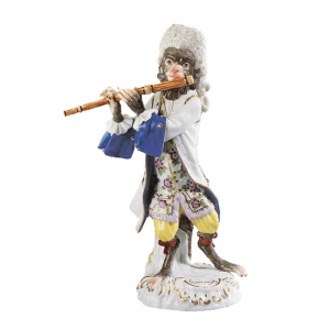 Flautist Monkey Band, coloured, with gold, H 14,5 cm