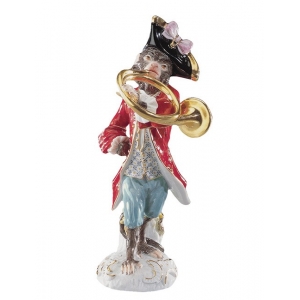 French horn play er Monkey Band, coloured, with gold, H 15 cm