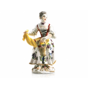 Gardener childr. Girl w.flowers, Coloured, with gold, H 15 cm