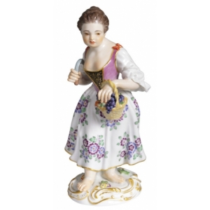 Gardener childr. Girl with basket, Coloured, with gold, H 15 cm