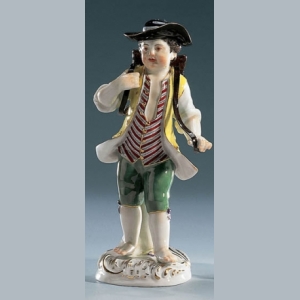 Gardener childr. Boy with basket, Coloured, with gold, H 14 cm