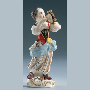 Gardener childr. Girl/tambourine, Coloured, with gold, H 14 cm