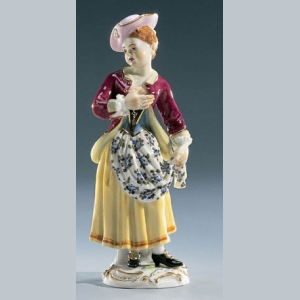 Gardener childr. Girl w. apron, Coloured, with gold, H 13 cm