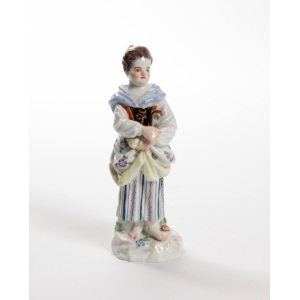 Gardener childr. Girl w. book, Coloured, with gold, H 12 cm