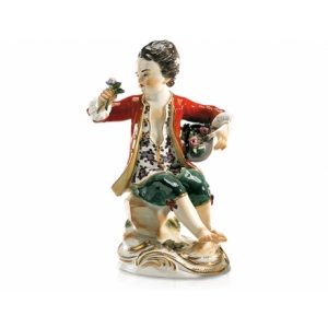 Gardener childr. Boy w. flowers, Coloured, with gold, H 13,5 cm