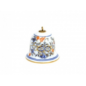  Bell, Blue Onion, red and gold accents, gold rim, H 5 cm
