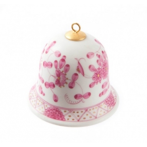  Bell, Oriental painting, flower ornament, purple, gold rim, H 5 cm