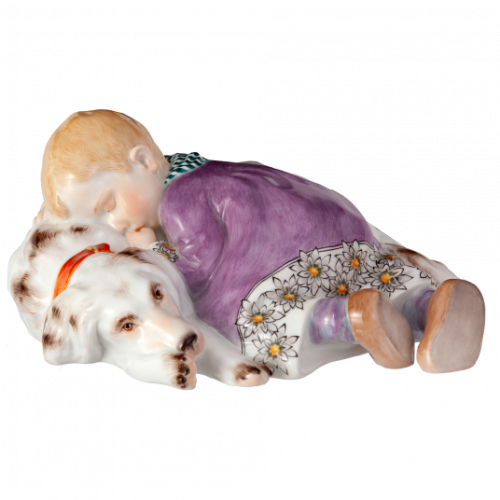 Ребёнок, спящий на собаке
