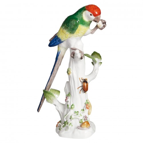  Parrot on tree stump, Vintage, coloured, H 29 cm