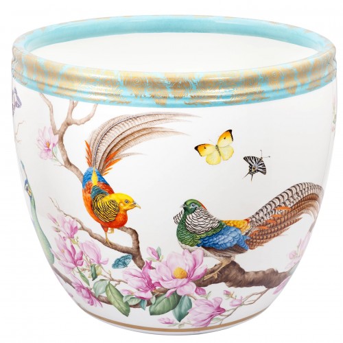 Горшок для цветов с фазанами и павлинами