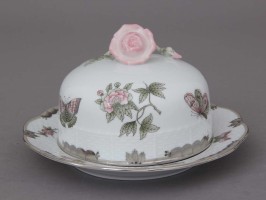 Butter dish, rose knob