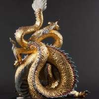 Protective Dragon Sculpture. Gold.