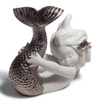 Playing at Sea Mermaid Figurine. Silver Lustre