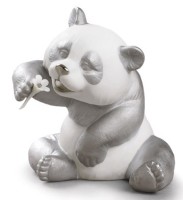 A Cheerful Panda Figurine. Silver Lustre