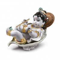 Krishna on Leaf Figurine