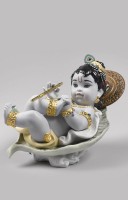 Krishna on Leaf Figurine