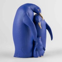 Penguin family Sculpture. Limited Edition. Blue and Gold