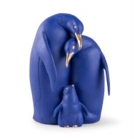 Penguin family Sculpture. Limited Edition. Blue and Gold