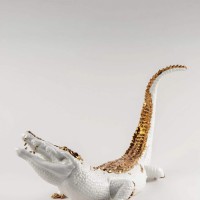 Crocodile Figurine. White and copper