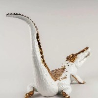 Crocodile Figurine. White and copper