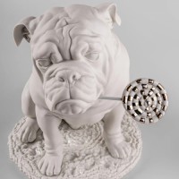 Bulldog with lollipop Sculpture. Re-Deco