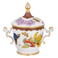 Box with two handles, Fruits and Flowers with butterfly and insects, H 29,5 cm