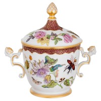 Box with two handles, Fruits and Flowers with butterfly and insects, H 29,5 cm