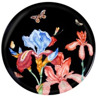 Wall Plate, Lilies and insects on black background, Ø 46 cm