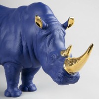 Rhino Sculpture. Blue-Gold. Limited Edition