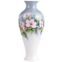 Vase sprigged with flowering hibiscus